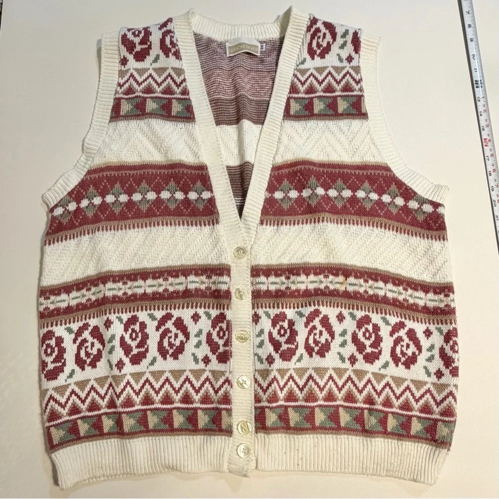 VINTAGE cottage rose knit‎ sweater cardigan button front cottagecore floral 90s - Picture 6 of 11